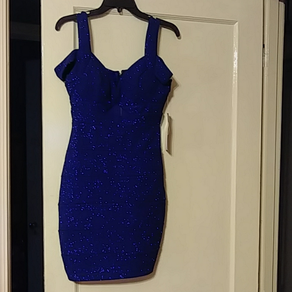 Royal Blue Shimmery Cocktail Mini Dress